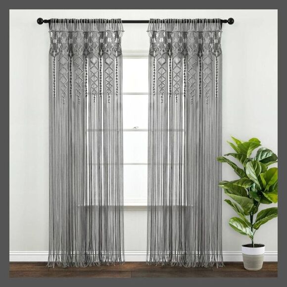 Open Box - Lush Decor - 84"x40" Boho Macrame Sheer Window Curtain Panel Li Gray - Picture 1 of 4